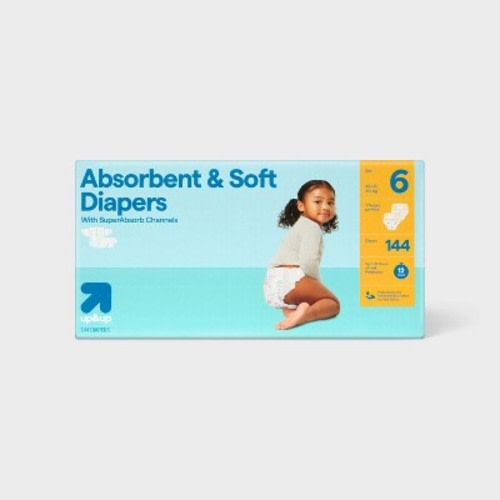 Disposable Diapers - Size 6 - 144ct - up&up™: 35+ Lbs, Absorption Channels, Wetness Indicator, Hypoallergenic