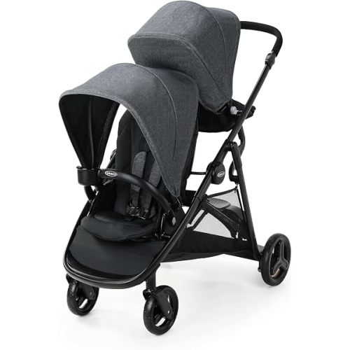 Graco Ready2Grow 2.0 Double Stroller, Twin Baby Stroller Features Bench Seat and Standing Platform Options, Compact Fold Perfect for Baby Travel, Rafa