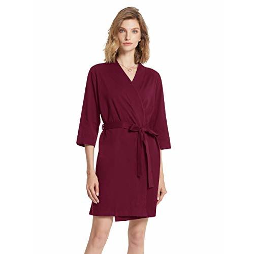 SIORO Womens 100% Cotton Robe, Knee-Length Bathrobe with V-Neck & 3/4 Sleeves, Plus Size Loungewear for Sleep, Spa & Shower