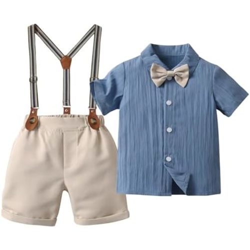 Boarnseorl Baby Boys Gentleman Outfits Suits, Infant Shirt+Shorts+Bow Tie+Suspenders