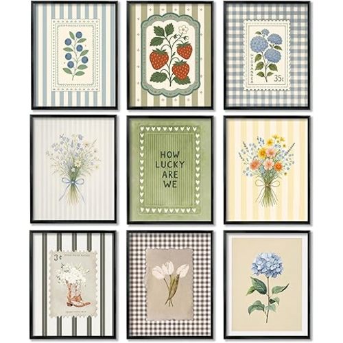 Vintage Floral Art Set of 9, Cottagecore Botanical Prints 8x10 Unframed