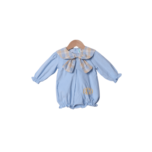 Blue Plaid Corduroy Bow Bubble