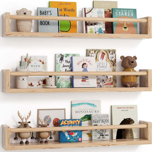 Nursery Book Shelves, Set of 3, Hanging Bookshelf, Wall Book Shelves for Bedroom Kids, Floating Shelf for Wall, Nursery Decor