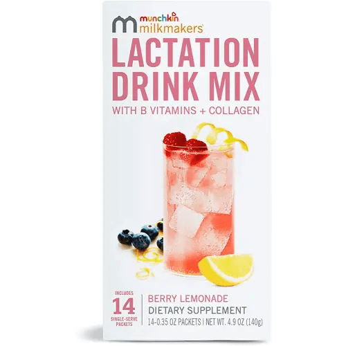 Munchkin® Milkmakers® Lactation Drink Mix Supplement with B Vitamins/Collagen/Fenugreek & Milk Thistle for Breastfeeding Moms, Berry Lemonade, 14 Count