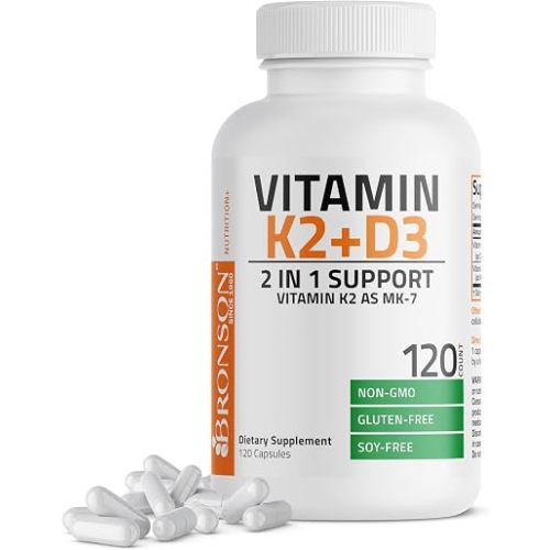 Bronson Vitamin K2 D3 (MK7) Supplement 2-in1 D3 & K2 Complex, 120 Capsules