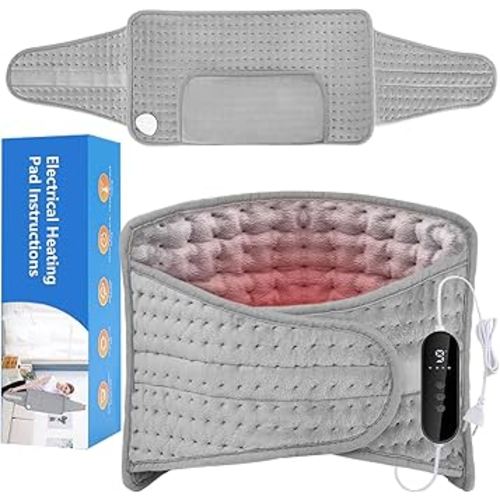 Heating Pad for Back Pain and Cramps Relief Electric Heating Pad for Period Cramps Neck Shoulder Pain Relief,9 Heat Setting 4 Time Setting,11.8x24 Heat Pad with 20"+17.72''Adjustable Belt Grey
