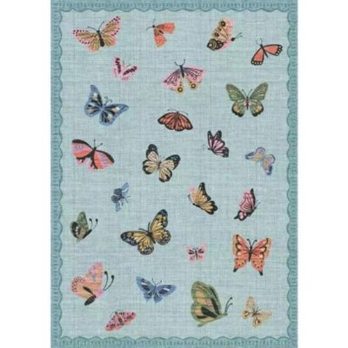 Garvee 6'x9' Machine Wash Area Rugs for Living Room, Butterfly Vintage Boho Carpet, Soft Non-Slip, Low Pile Large Area Rug for Dining Room, Blue