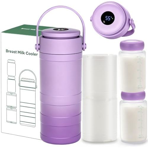 22oz Portable Breast Milk Cooler, Digital Temp Display with 2 Baby Bottles