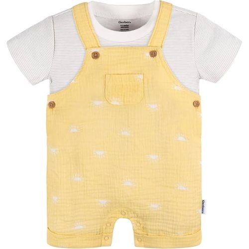 Gerber Unisex Baby Gauze Overall Romper and T-Shirt Set