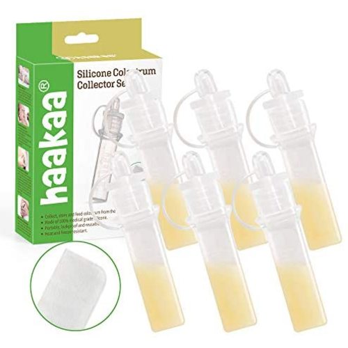 Haakaa Silicone Colostrum Collectors 6 PCS Set - Friendly Silicone Collect & Store Your Precious Colostrum for Feeding Baby with Storage Case and Cotton Wipe