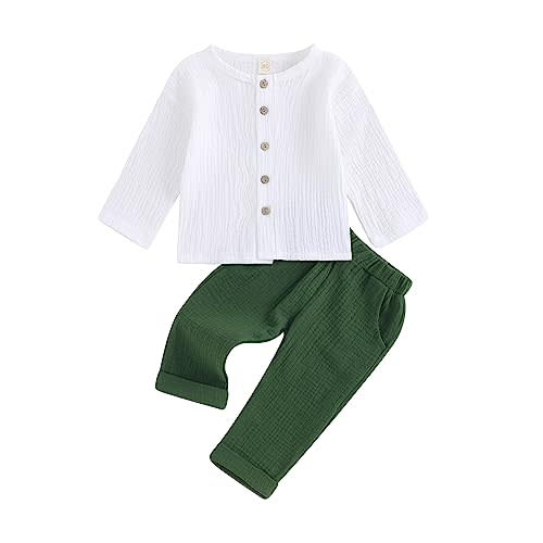 Thorn Tree Toddler Boys Girls Fall Outfits Long Sleeve Button Down Shirt Elastic Waist Pants 2Pcs Little Kids Clothes Set