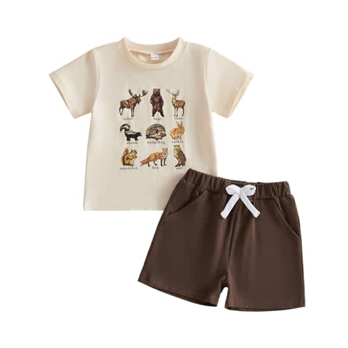Kupretty Toddler Baby Boy Clothes 12 18 24 Month 2T 3T Summer Outfit Retro Animals Tee Shirts T-Shirt + Shorts Set