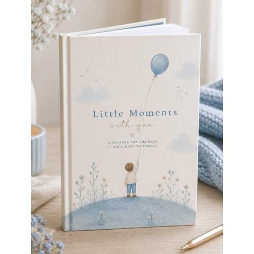 Baby Memory Journal, Little Moments With You Blue Keepsake, Minimalist Notebook
