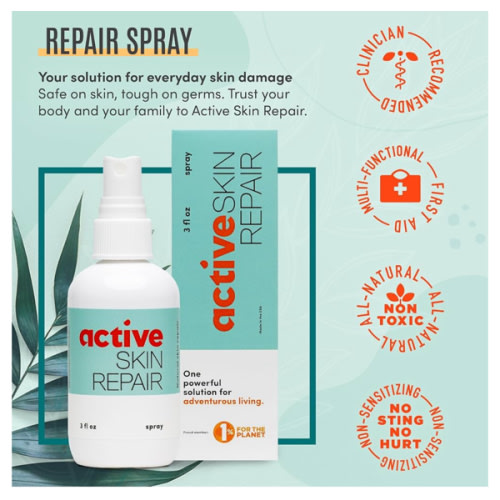Active Skin Repair First Aid Healing Skin Spray - Natural & Non-Toxic with Hypochlorus Acid for Minor Cuts, Wounds, Scrapes, Rashes, Sunburns, & More, HSA/FSA Eligible, 3 oz