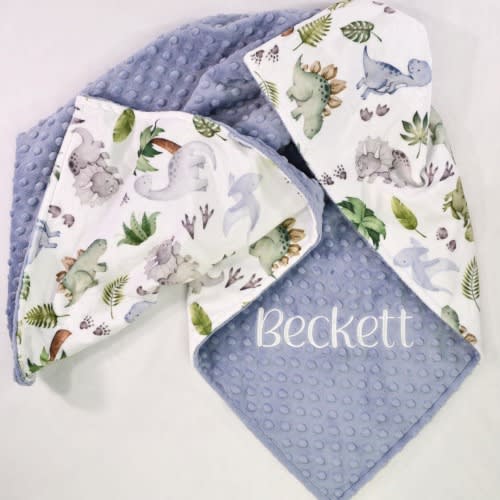 Personalized Dino Minky Baby Blanket, Lil Dinos Toddler Minky Blanket, Baby Shower Gift