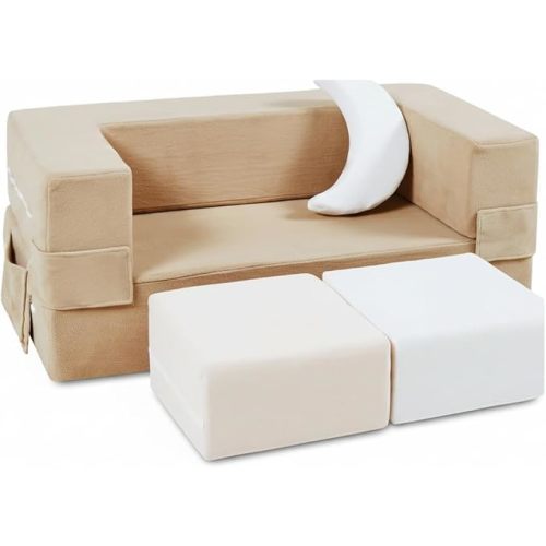 Elftopia Modular Kids Sofa,Toddler Couch Foam Armchair for Kids,Children Convertible Plush Sofa Play Set,Fold Out SofaBed(Classic Color)