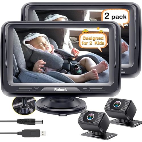 Baby Camera for Car 2 Pack - Dual HD 1080P Monitors with Night Vision, Adjustable Angles, Glare-Free Display, Easy Installation for Two Vehicles, Ideal for Road Trips