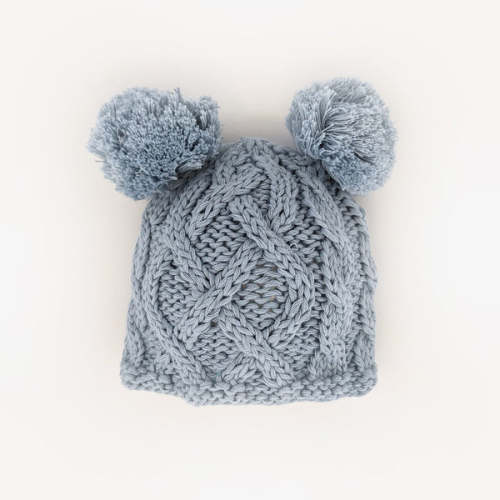 Newborn Aran Chambray Double Pom Pom Beanie Hat Infant - Huggalugs