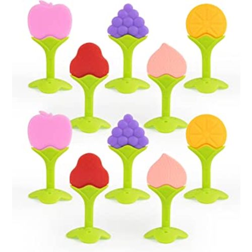 Teething Toys for Babies, 10 Pack Silicone Baby Teethers, Frozen Baby Teething Toys, Fruit Shape, BPA-Free, Natural Organic Soft & Textured