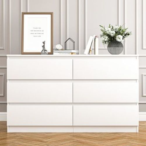 CIPACHO Modern White 6-Drawer Dresser - Roomy Double Dresser for Home