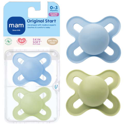 MAM Start Matte Newborn Pacifier 0-3 Months Boy 2 Pack Orthodontic Silicone Self Sterilizing