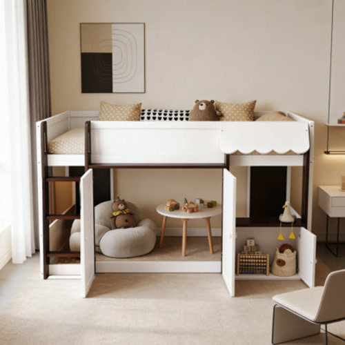 Modern House Style Low Loft Bed With Storage Cabinet, Full Size | Wayfair