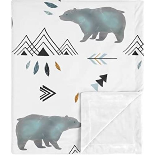 Sweet Jojo Designs Bear Mountain Watercolor Baby Boy Receiving Security Swaddle Blanket for Newborn or Toddler Nursery Car Seat Stroller Soft Minky - Slate Blue, Black and White