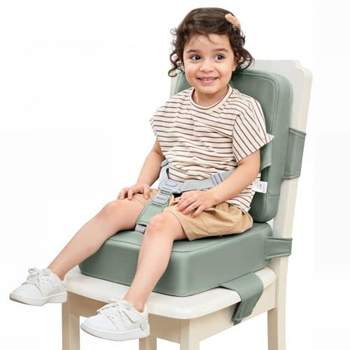 HOMEAL Booster Seat for Dining Table, Adjustable Kids Breathable Booster Seat for Kitchen (Sage)