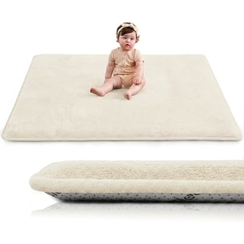 Baby Play Mat for Floor,1.3" Thick Foam 47"×47" Playpen Mat for Tummy Time,Non-Toxic Certified Water Repellent Soft Coral Velvet for Toddler,Infant,Kids,Non-Slip Backing Safe for Crawling (Cream)