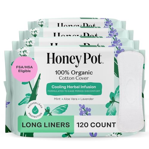 The Honey Pot Company - 120ct - Herbal Long Panty Liners for Women - Infused w/Essential Oils for Cooling Effect & Organic Cotton Cover - Feminine Care