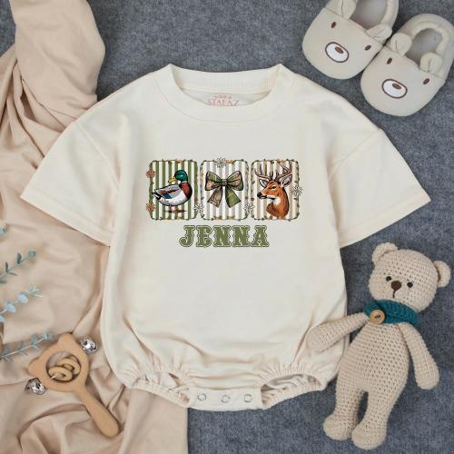 Personalized Hunting Season Camo Bow Girl Romper,Duck Hunter Baby Outfit, Deer Hunting Toddler Clothes,Fall Camo Baby Girl Outfit, Baby Gift