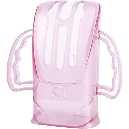 Squeeze Proof Holder for Food Pouches & Drink Boxes, Universal Multipurpose Design, Baby Pouch Holder Makes Baby More Fond of Self-Feeding and Prevent Messes, Easy Grasping Handles (Pink)