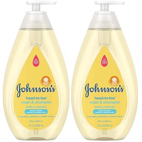 Johnson's Head-to-Toe Gentle Tear-Free Baby & Newborn Wash & Shampoo, Sulfate-, Paraben- Phthalate- & Dye-Free, Hypoallergenic Wash for Sensitive Skin & Hair, 27.1 fl. Oz (Pack of 2)
