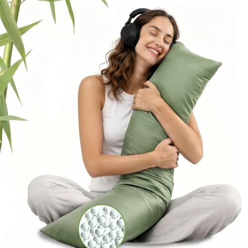 ZonLi Cooling Weighted Body Pillow for Side Sleepers and Deep Sleep | Mood Relaxation Weighted Pillow, Quilted Glass Bead, Washable Bamboo Rayon Cover, for Bedroom & Sofa, 41" x 10", 6.5lbs