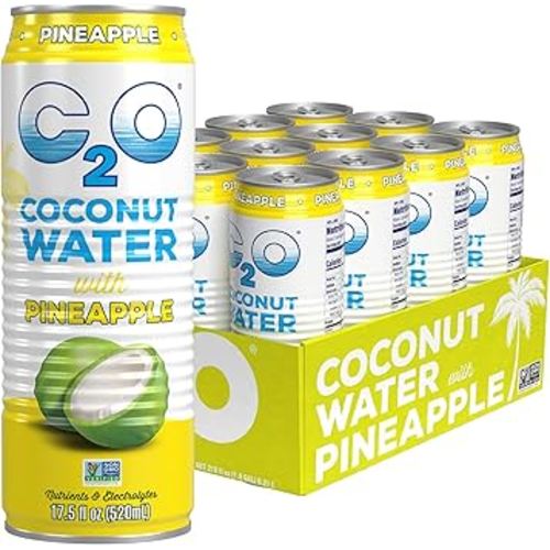 C2O - Coconut Water with Pineapple (12 Pack) - Made with Fresh Coconut Water - Plant Based - Non GMO - Canned Water - Natural Hydration, Essential Electrolytes, & Potassium - 12 Cans, 17.5 FL OZ
