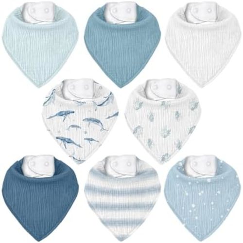 Muslin Baby Bibs 8 Pack, Baby Bandana Drool Bib for Drooling and Teething, Cotton Soft Absorbent for Girls Boys