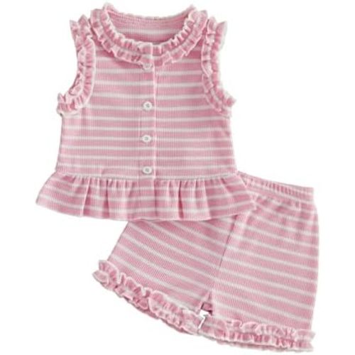 WZTYYDS Toddler Baby Girl Summer Outfit Tank Tops Ruffle Shorts Set