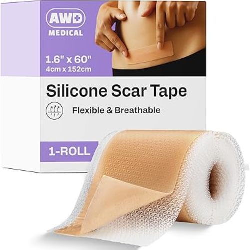 AWD Medical Enhanced Silicone Scar Tape Roll, 1.6" x 60" Reusable Medical-Grade, Cut-to-Fit for C-Section, Surgery Scars & Face