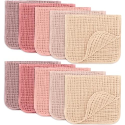 Comfy Cubs Muslin Burp Cloths 20x10" 10 Pack, Baby Burp Cloths - Multi Girl
