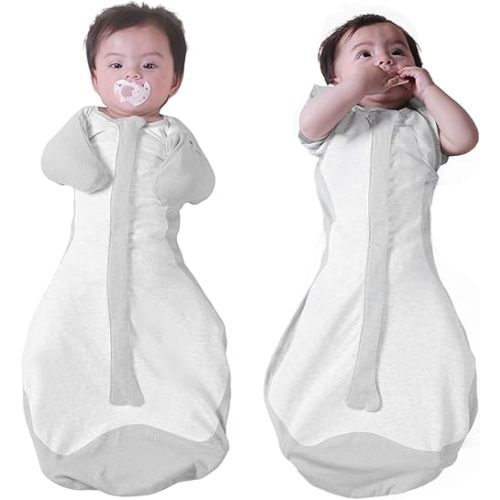 BABELIO Baby Swaddle with Temperature Sense Zip Sleeves Transitional Swaddle 2-Way Zipper Newborn Infant Sleep Sack 6-9 Months Light Gray