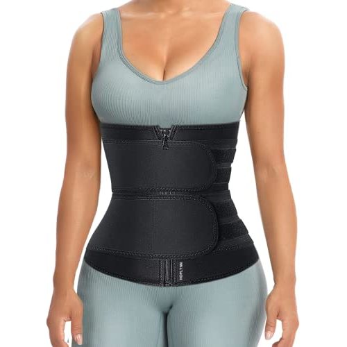 HOPLYNN Sweat Waist Trainer Body Shaper for Women Two Belts | Stomach Shapewear, Trimmer, Tummy Control, Waist Cincher, Plus Size, Workout, Yoga, Sport, Shaper Belt with Zipper