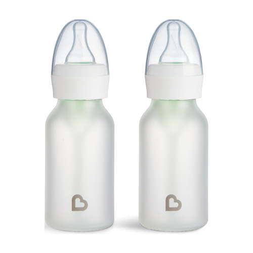 Munchkin Bond™ Silicone Coated Glass Baby Bottles - Anti-Colic Feeding System with Natural Feel Nipples, 4 ounce, 2 Pack, White