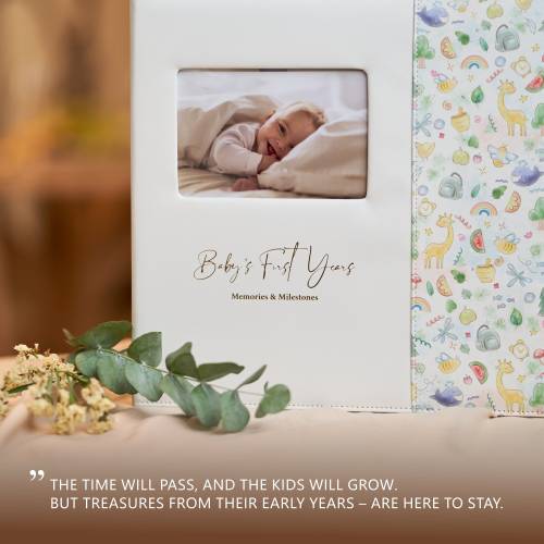 Baby book | Leather-Bound Baby Memory Book | Baby Scrapbook Album with Baby Footprint Ink Pads for Boys and Girls | Beautiful Baby Gift Set