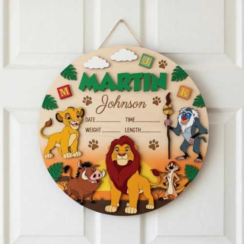 Personalized Lion King Wooden Name Sign, Baby Birth Announcement Plaque, Custom Safari Nursery Wall Decor, Unique Baby Boy Gift