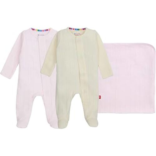 magnetic me Goodnight Baby Gift Set | Magnetic Footie Pajamas & Blanket | Baby Shower Gift for Newborns, Cotton Candy Pointelle, 3-6M