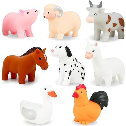 Baby Bath Toys, Mold Free Bath Toys for Toddlers 1-3, 8PCS Farm Animal No Hole Kids Water Bathtub Toys for 1 2 3 Year Old Girls Boys Gifts with Bath Toy Storage Mesh Bag