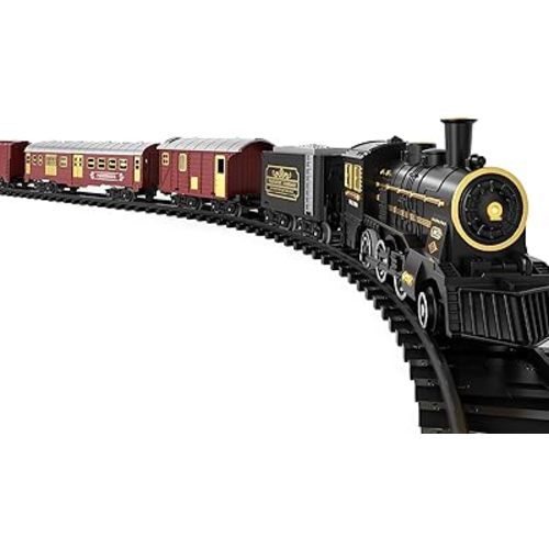 TEMI Train Set for Kids 3-12 Years, Electric Classical Steam Engine Locomotive with Steam, Light and Sounds, Rechargeable Model Trains Kit Toys w/Passenger Carriage for Boys and Girls