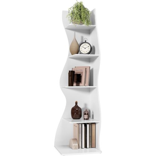 LITTLE TREE 70-Inch Corner Shelf, Seaweed Shaped Etagere Display Bookshelf, Freestanding 5-Tier Wall Shelves for Small Spaces, Living Room, Bedroom, White, 1 Pack