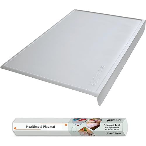 Silicone Placemats for Toddlers & Kids with Angle-Protective Safety Edge – Baby Placemats for Restaurants & Dining Table – Non-Slip & BPA-Free Food Mat – 1.5mm Thick, 18"x12", Cloud Gray