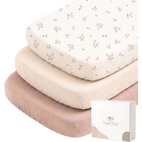 3 Pack Muslin Baby Bassinet Sheets for Bedside Sleepers